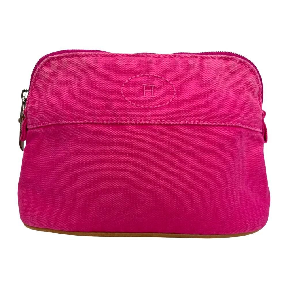 Hermès Bolide Pouch PM Fuchsia Pink Canvas Cosmetic Bag with Leather Pull